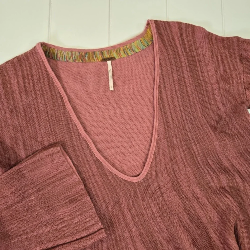 Free People Sundae Bell Sleeve Flowy Sweater Rose Pink Size XS Linen Cotton Boho
